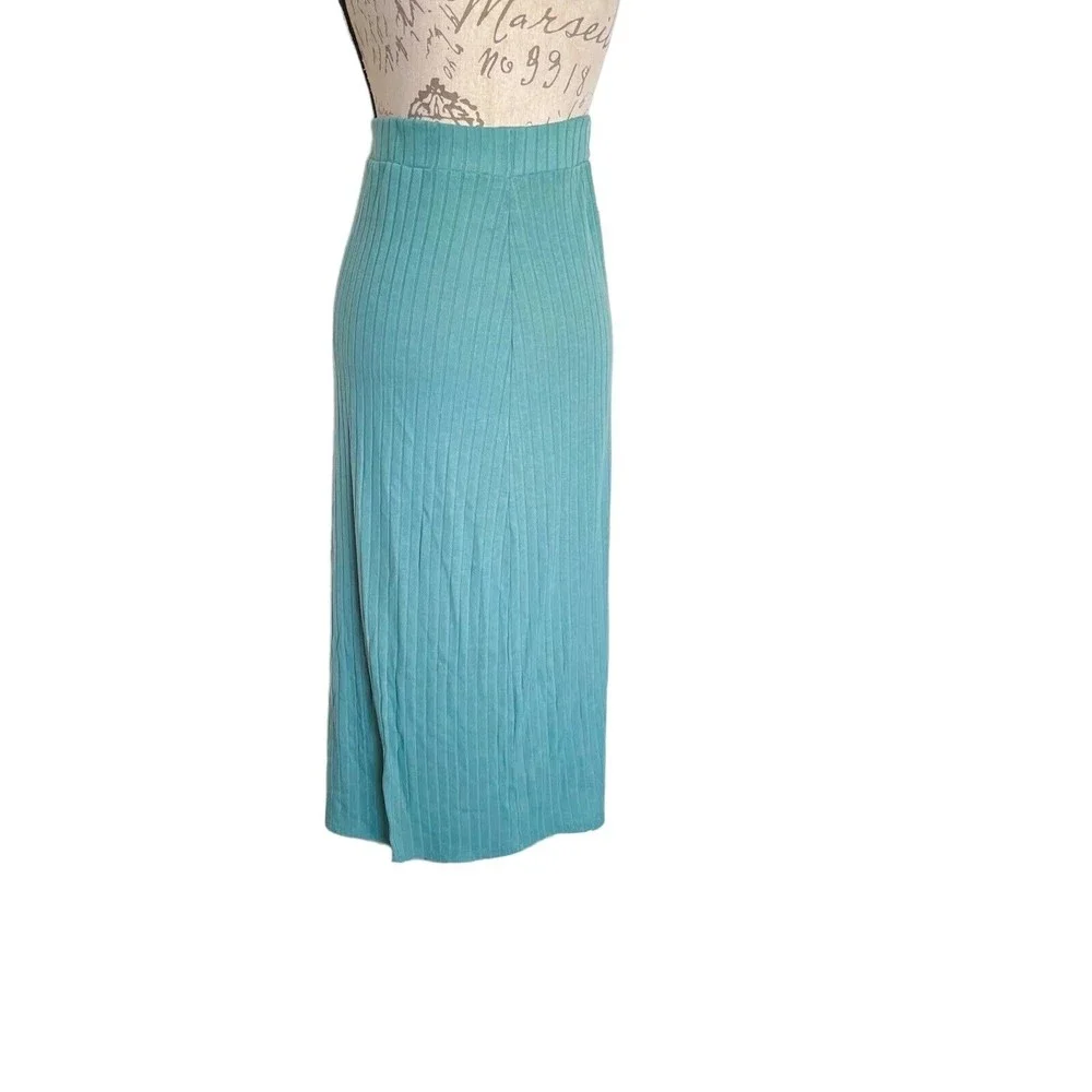 Y2K 90s Skirt Womens Long  Slit Ribbed Midi Sz Medium Baddie Knit Pencil Green